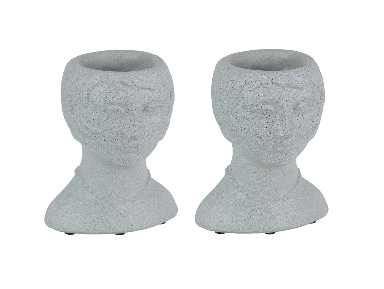 Roaring 20's Flapper Lady Gray Concrete Head Mini Planter 6 Inches Tall